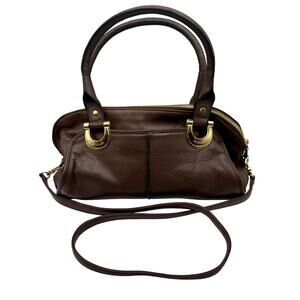 B. Makowsky Brown Glove Leather Satchel with Gold Hardware & Plum Lining